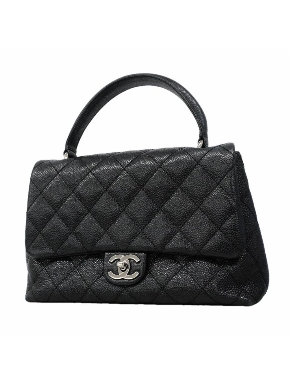 Chanel Handbag Quilted Caviar Leather Black Silver